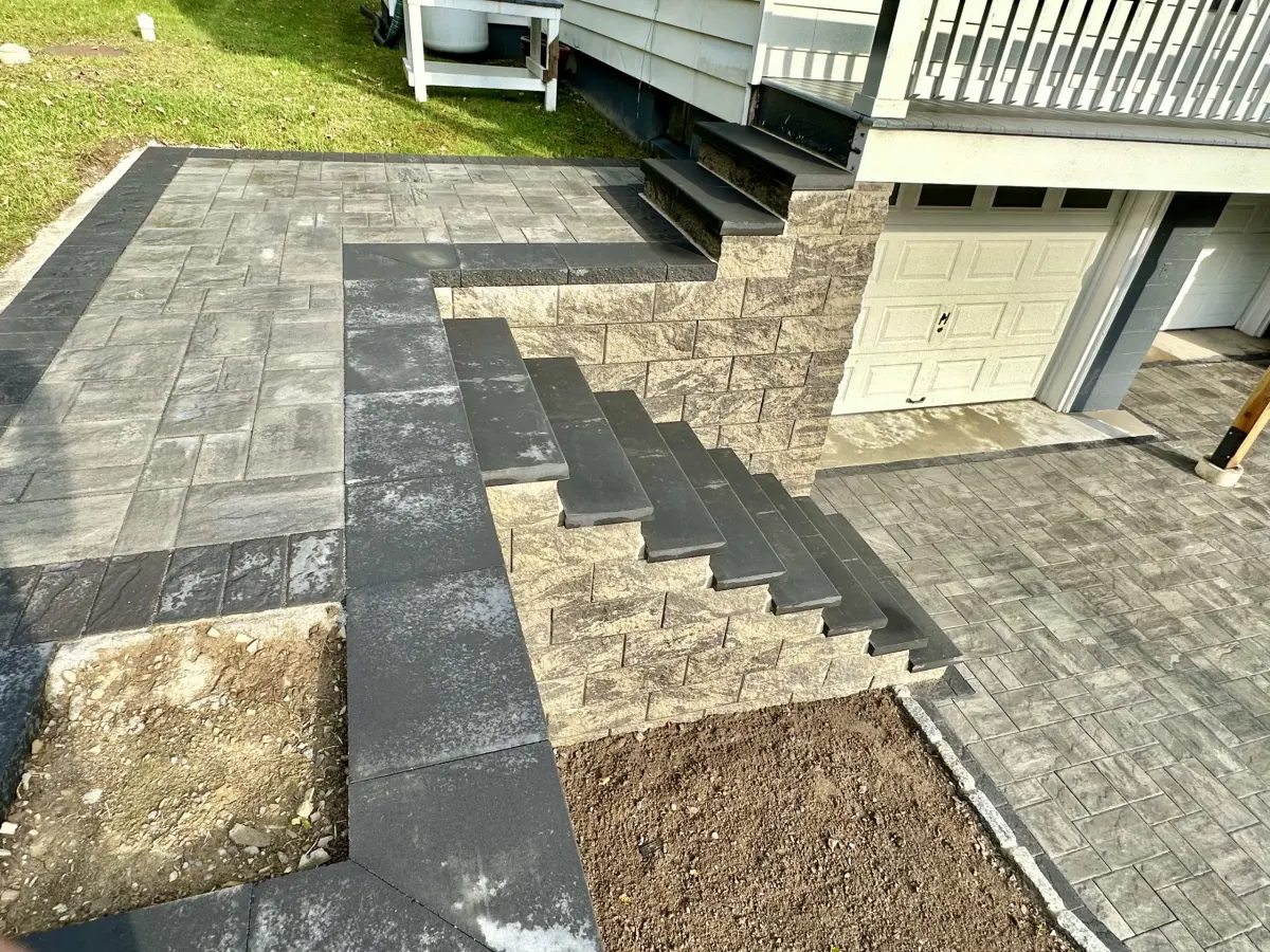 Finished stone steps after masonry work