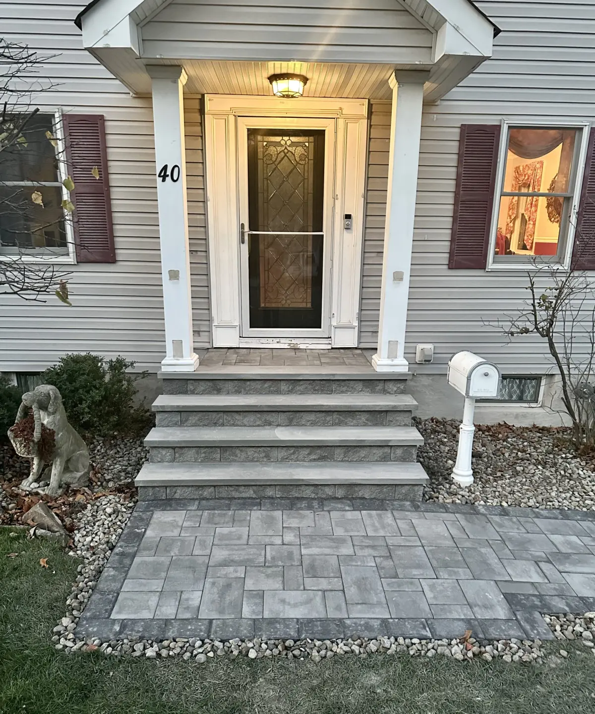 Finished masonry steps and stone risers